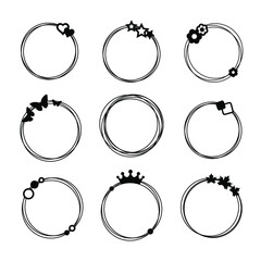 Set of vector graphic circle frames. Wreaths for design, logo template.