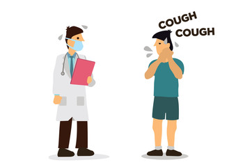 Doctor afraid a patient who is coughing. Concept of Coronavirus outbreak or pandemic.