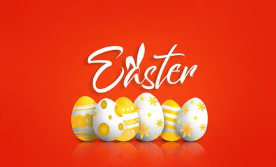 Happy Easter red background with eggs.