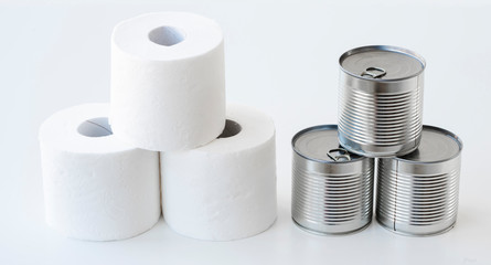 Stocks of dry food and metal cans for food during epidemics and war