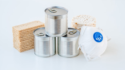 Stocks of dry food and metal cans for food during epidemics and war