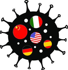 Coronavirus Bacteria Cell Icon, Novel coronavirus (2019-nCoV, COVID-19). Coronavirus Cell in Spain, China, Italy, USA, germany. No Infection and Stop Coronavirus Concepts. Isolated Vector.