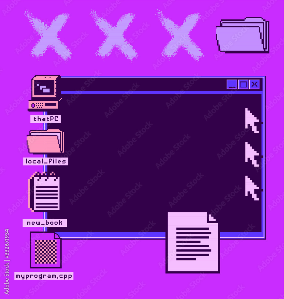 Aufkleber Computer screen with Command-line interface or console terminal. Retrofuturistic vaporwave style illustration.