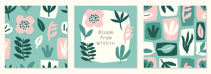 Every day motivation as creative trendy abstract paper cut out collage set backgrounds for social media templates, neutral colors