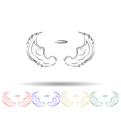 Wings, crown hand drawn multi color icon. Simple thin line, outline vector of wings crown icons for ui and ux, website or mobile application