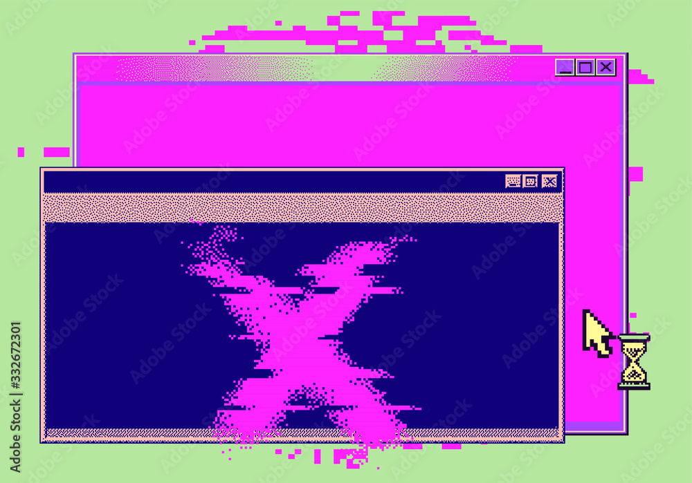 Aufkleber Computer screen with Command-line interface or console terminal. Retrofuturistic vaporwave style illustration.