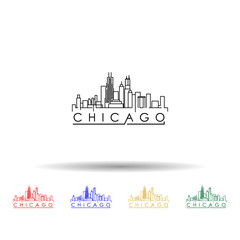 Linear chicago city silhouette with typographic design multi color icon. Simple thin line, outline vector of cities icons for ui and ux, website or mobile application