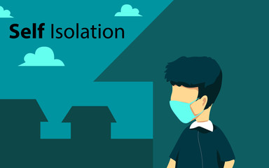 shelter in place. pandemic of coronavirus and social distancing. staying at home with self quarantine to stop outbreak and protect virus spread. older wearing medical mask and self isolation in home.