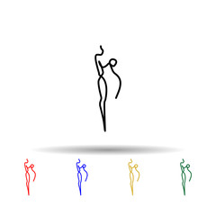 One line, body, woman multi color icon. Simple thin line, outline vector of human icons for ui and ux, website or mobile application