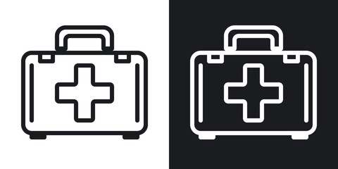 First aid, help or doctor bag icon. Simple two-tone vector illustration on black and white background