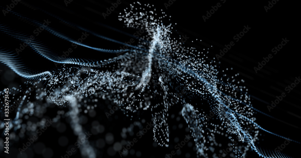 Poster glowing dot particles dynamic liquid flow . neon streaming backgrounds. cyber binary. glow abstract 