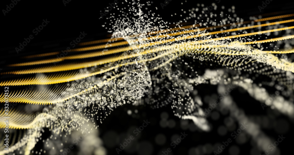 Poster glowing dot particles dynamic liquid flow . neon streaming backgrounds. cyber binary. glow abstract 