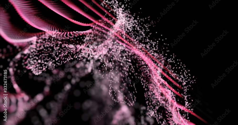Poster glowing dot particles dynamic liquid flow . neon streaming backgrounds. cyber binary. glow abstract 