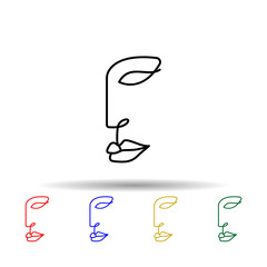 One line, face, woman multi color icon. Simple thin line, outline vector of human icons for ui and ux, website or mobile application