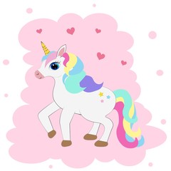 cute colorful unicorn cartoon illustration