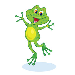 The happy frog is jumping. In cartoon style. Isolated on white background. Vector illustration.The happy frog is jumping. In cartoon style. Isolated on white background. Vector illustration.