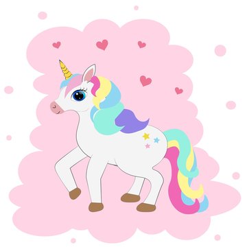 cute colorful unicorn cartoon illustration © lillyrosy