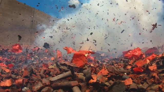 Red firecrackers explode Slow motion