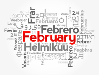 February in different languages of the world, word cloud concept background