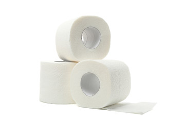 Group of toilet paper isolated on white background