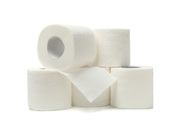 Group of toilet paper isolated on white background