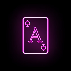 Playing card ace neon icon. Simple thin line, outline vector of casino icons for ui and ux, website or mobile application