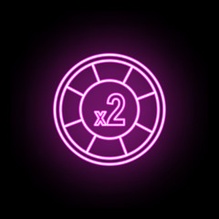 Obraz premium Casino chip increase in two neon icon. Simple thin line, outline vector of casino icons for ui and ux, website or mobile application