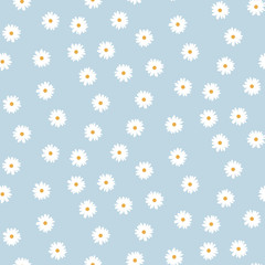 Cute seamless pattern with floral motif on a pastel blue background. White camomiles. Spring and summer. Vintage. Wallpaper, dresses, packaging, tea. - 332676997
