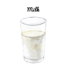 Watercolor glass of milk illustration isolated on white background