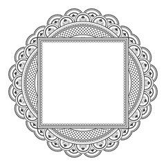 Decorative monochrome pattern in ethnic oriental style for greeting card, invitation, announcement or coloring book page