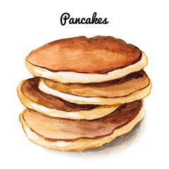 Watercolor pancakes illustration isolated on white background