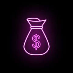 Money bag neon icon. Simple thin line, outline vector of casino icons for ui and ux, website or mobile application