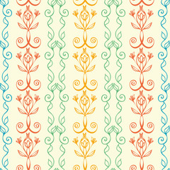 Elegant celtic stripe seamless vector pattern background. Modern stylized floral multicolor backdrop. Hand drawn geometric ornate repeat. All over print for irish, scottish gaelic wedding concept