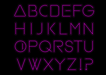 Purple light alphabet font. Neon Letters. Bright typeset sign. Typography text for decoration and advertising. Vector illustration