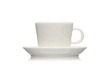 White cup and saucer isolated on a white background.