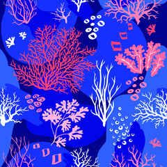 Fototapeta na wymiar Corals seamless pattern in navy and red
