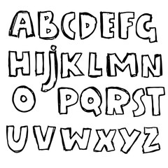 Handdrawn pen contours bold font. Modern grunge lettering. Vector illustration.