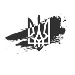Tryzub. Black brushed Ukrainian Coat of Arms, Tryzub trident national symbol. Stock Vector illustration isolated on white background. - obrazy, fototapety, plakaty