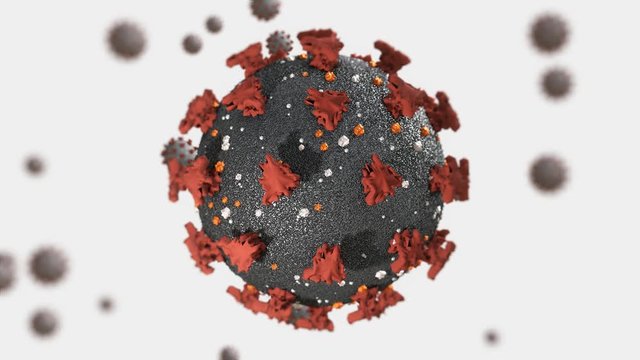 Moving background with a virus cell, coronavirus, COVID-19, 2019-nCoV, SARS -CoV-2 molecule on a white background with other molecules and a bokeh effect around the edges. 3d 4K loop animation