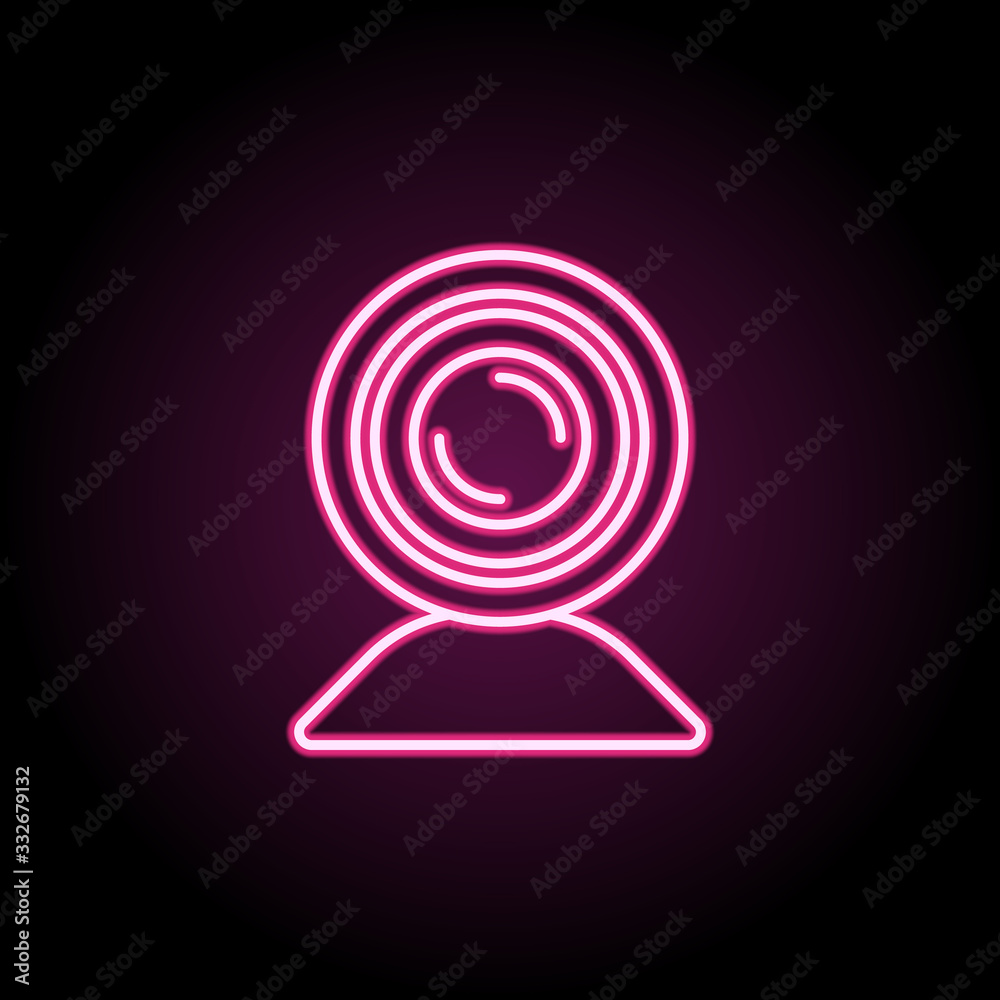 Poster web camera neon icon. simple thin line, outline vector of computer parts icons for ui and ux, websit