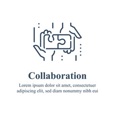 Team work, cooperation or collaboration, unity concept, employee engagement, hand and puzzle jigsaw, simple solution