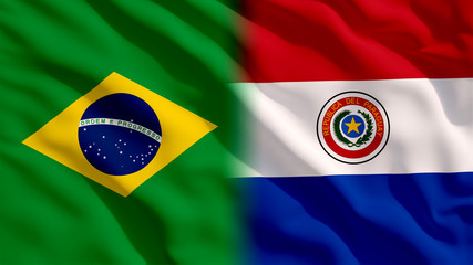 Waving Paraguay and Brazil Flags