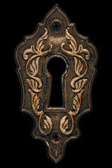 The keyhole, decorative design element, isolated on black background