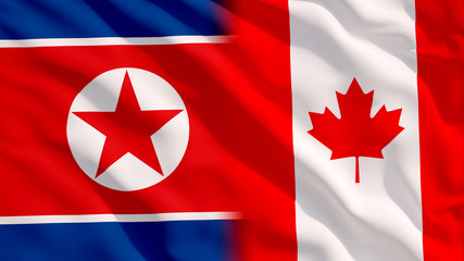 Waving North Korea and Canada Flags