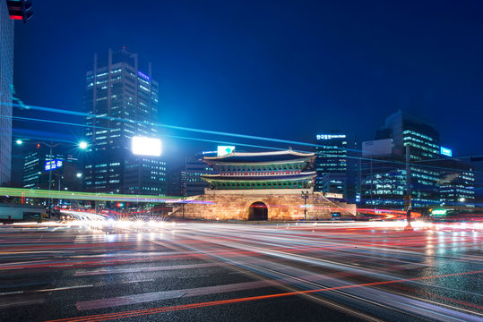 Beautiful night scene at "Namdaemun" South Gate  Seoul ,South Korea. "Namdaemun" South Gate of Seoul fortress, built during the Joseon Dynasty.