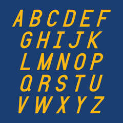 Yellow alphabet letters on blue background