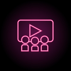 Audience in room cinema neon icon. Simple thin line, outline vector of education icons for ui and ux, website or mobile application