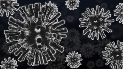 Coronavirus 2019 or COVID-19 virus disease 3d illustration background dangerous flu strain pandemic microscope virus close up