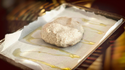 horizontal pizza dough background italian cookery bakin sheet olive oil homemade rustic 