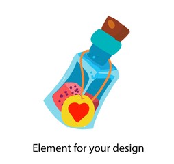 Bottle of witchcraft magic potion. GLASS TUBE WITH LABEL. Vector illustration isolated on a white background.